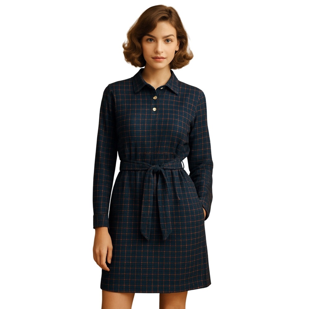 Vintage‎ 90s The Tog Shop Womens M Green Plaid Shift Dress W/ Sash Belt